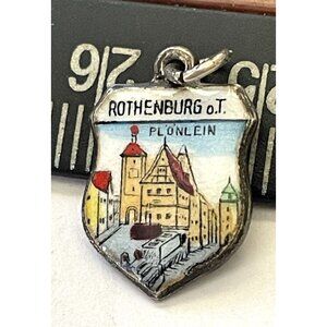 Vintage Enamel 800 Silver Signed Antiko Rothenburg Germany Travel Shield Pendant